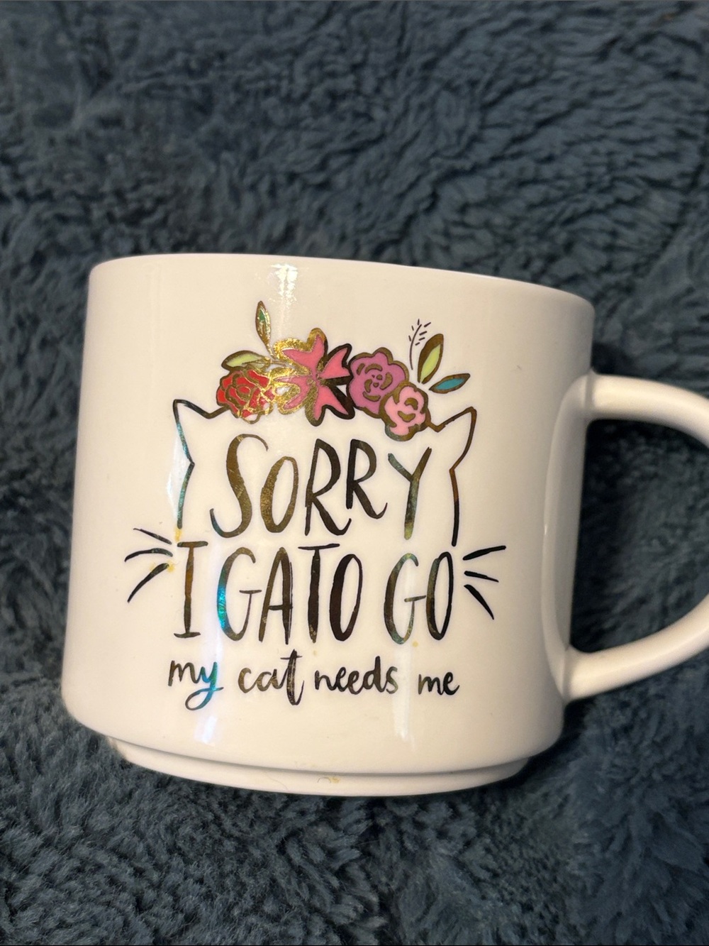 White Floral Cat Quote Ceramic Mug - Sorry I Gato Go